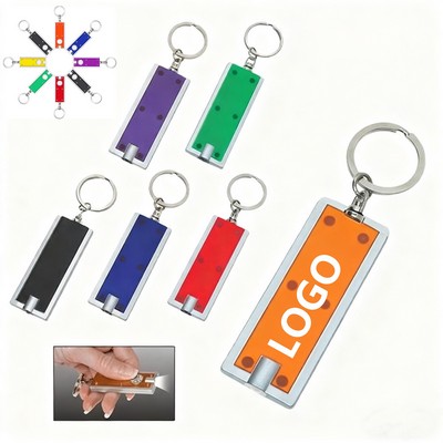 Slim rectangular flash light with swivel key chain
