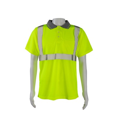 ANSI/ISEA 107-2015 Class 2 Lime Birdseye Mesh High Vis Short Sleeve Polo shirts