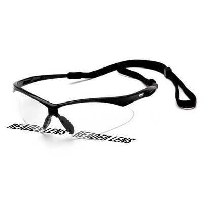 PMXTREME Safety Reader Glasses, Black Frame with Clear Lens and Cord