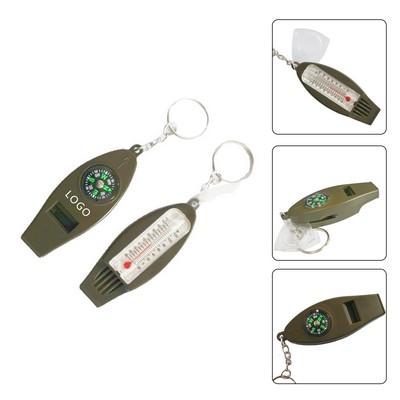 Outdoor 4 in 1 Compass Thermometer Whistle With Keychain